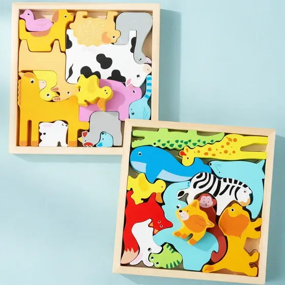 Juego De Encastre Set X 2 Didactico Rompecabezas Animales