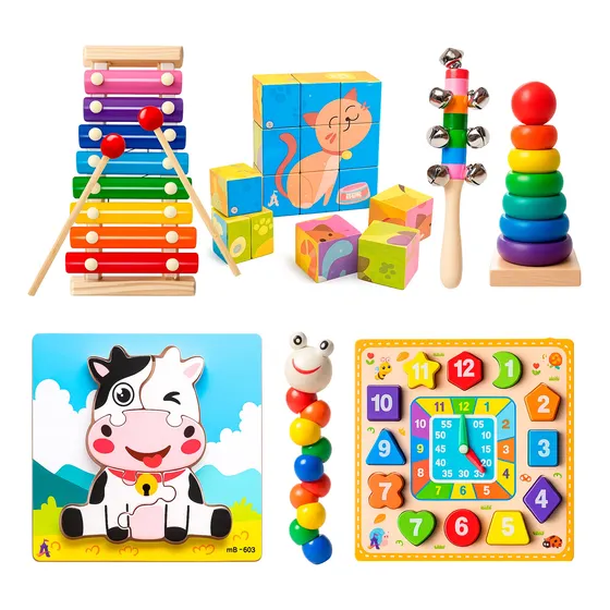 Juguetes Didácticos Madera Kit X7 Juegos Encastre Montessori