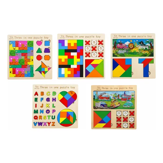 Pack X 5 Juegos Didácticos Madera 5 Rompecabezas Educativos