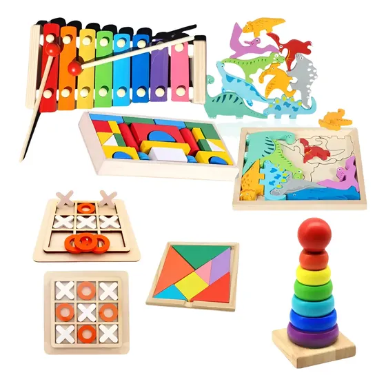Juegos De Encastre Montessori De Madera Kit Por 5 Juegos