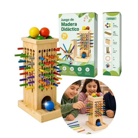 Juego De Equilibrio Motricidad De Madera Montessori Palitos Y Pelotas - Regalo- Incluye Caja
