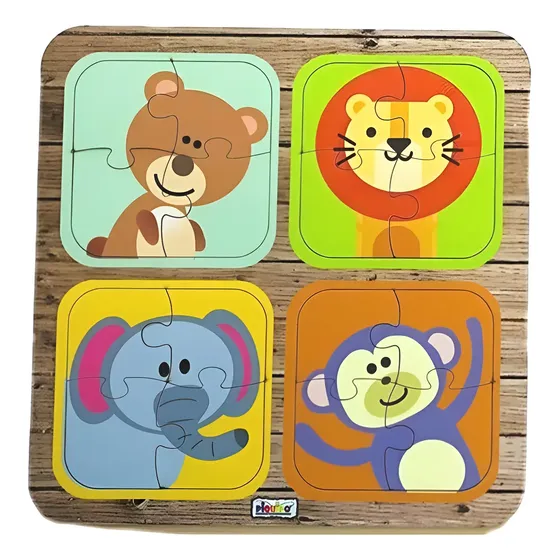 Rompecabezas 16 Piezas 4 En 1 Didactico Animales Madera