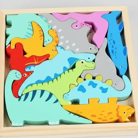Juego De Encastre Didactico Rompecabezas Dinos Bloques