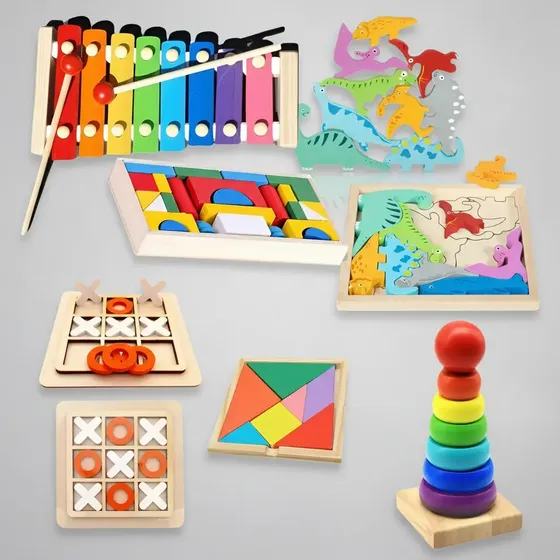 Juegos De Encastre Montessori De Madera Kit Por 6 Juegos