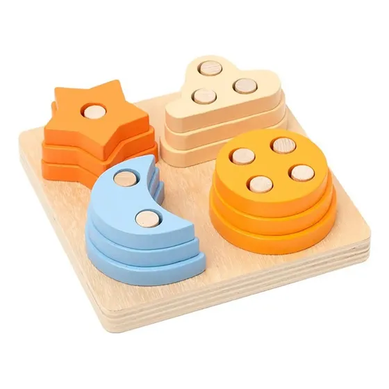 Juego Didáctico Torre Geometrica Encastre Madera Colores Pastel motricidad fina estimulacion temprana montessori tienda cracovia
